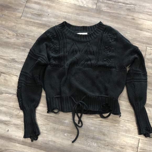 Wildfox Addie Distressed Sweater, black, sz M - Picture 2 of 4